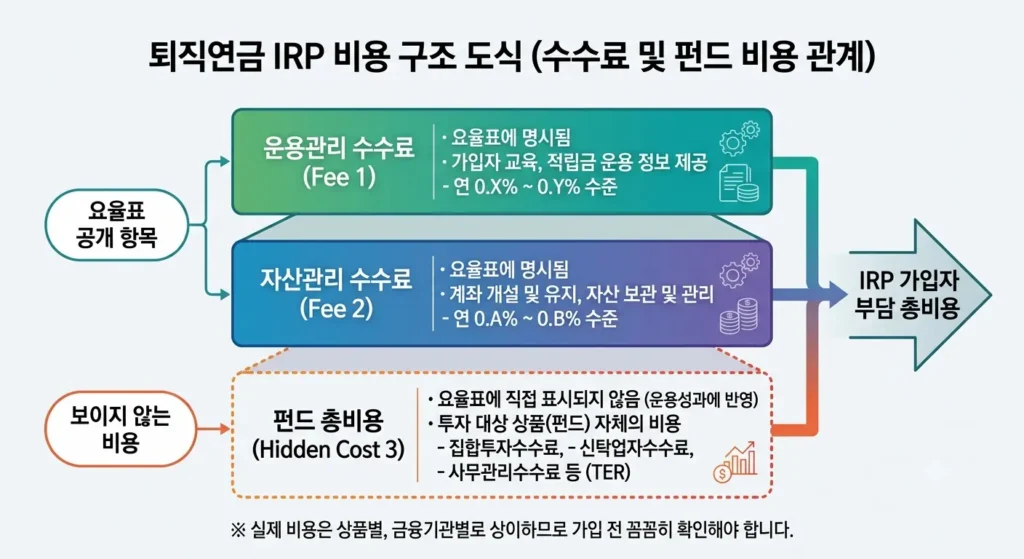운용관리수수료 자산관리수수료 펀드 총비용으로 나뉘는 IRP 비용 구조도