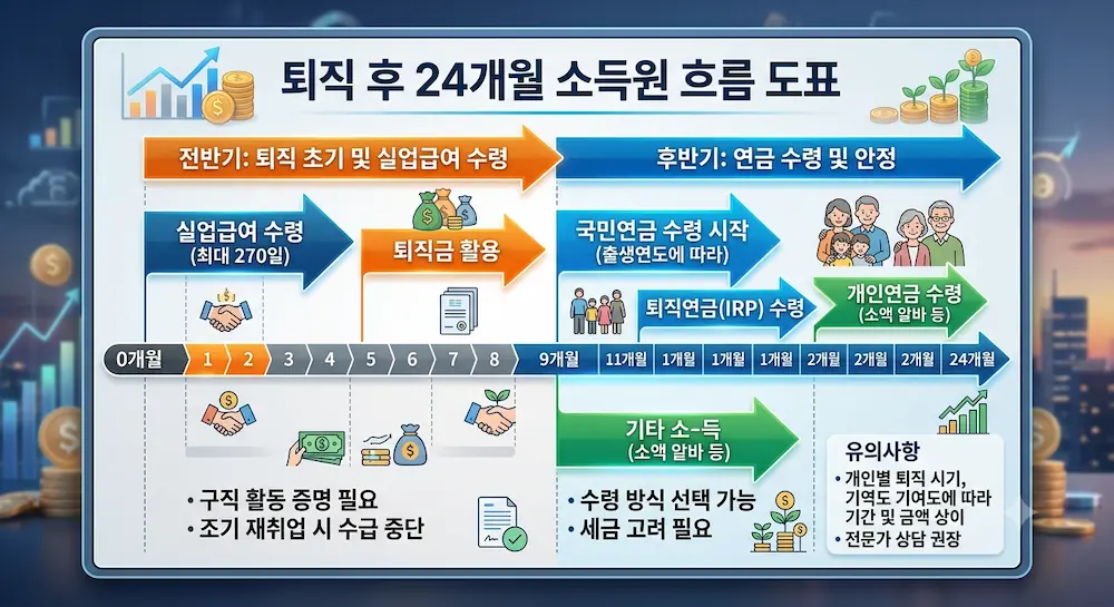 실업급여 연금 수령 순서 퇴직 후 24개월 타임라인 도표